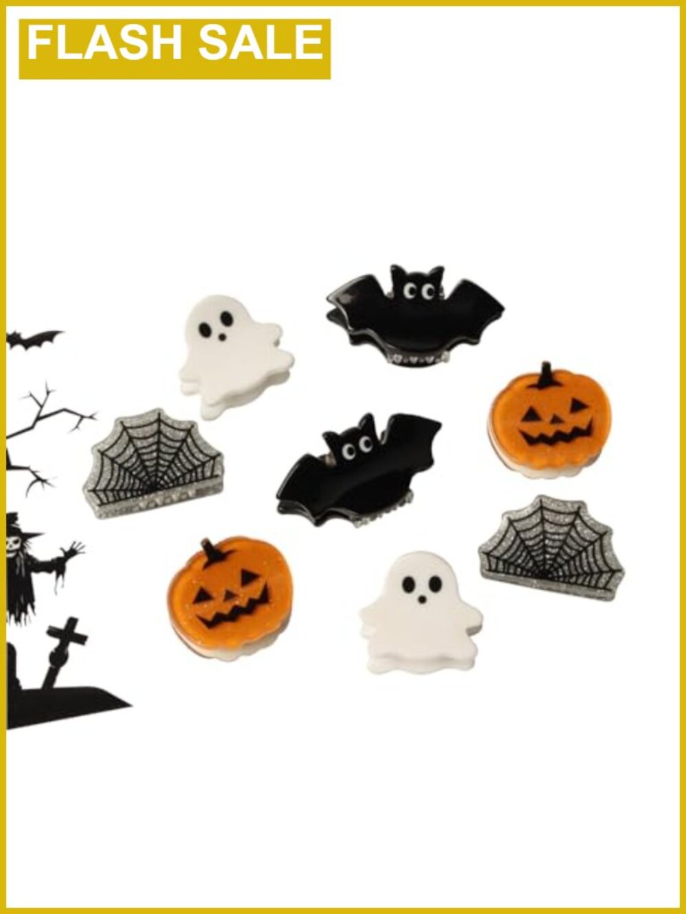 8pc Mini Halloween Hair Claw Clips Acrylic Ghost Pumpkin Bat Spider Web